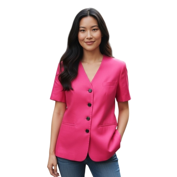 NEW Rena Rowan Womens Blazer Suit Top Size 4 Pink Button-Down Short Sleeve USA - Picture 1 of 12